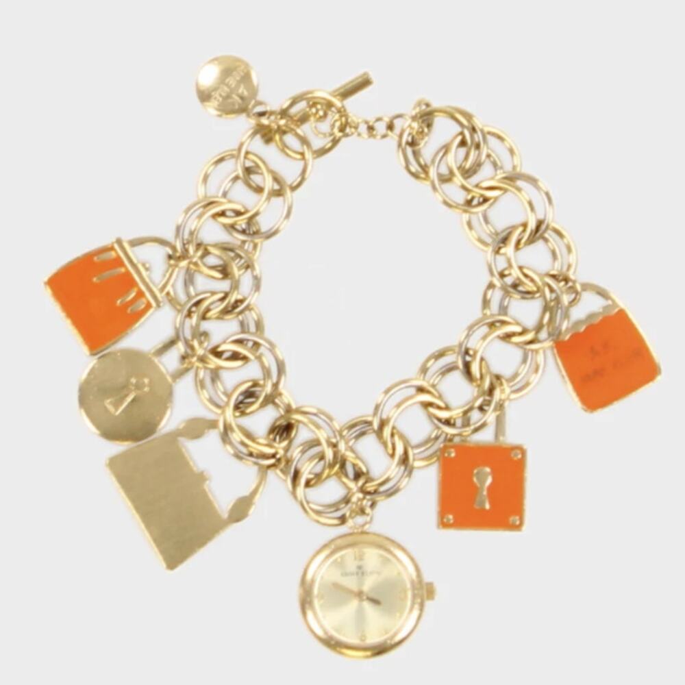 Anne Klein Women's OS Gold-Tone & Orange Handbag Charm & Watch Bracelet A13-30
